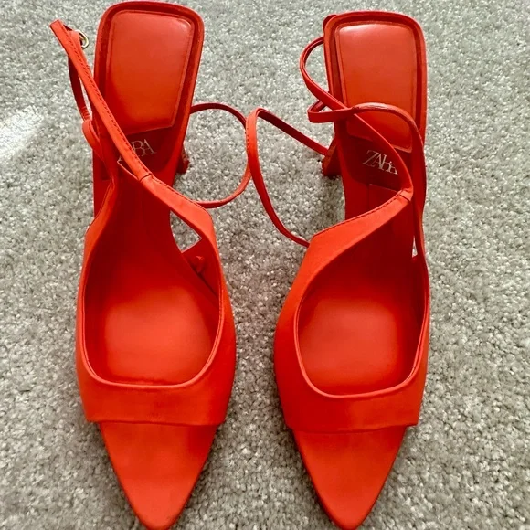 Zara Vibrant Orange Heeled Sandals - Picture 3 of 6